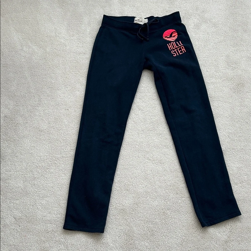 Hollister Dark Blue Straight Leg Joggers with Bright Pink Logo - Picture 6 of 7